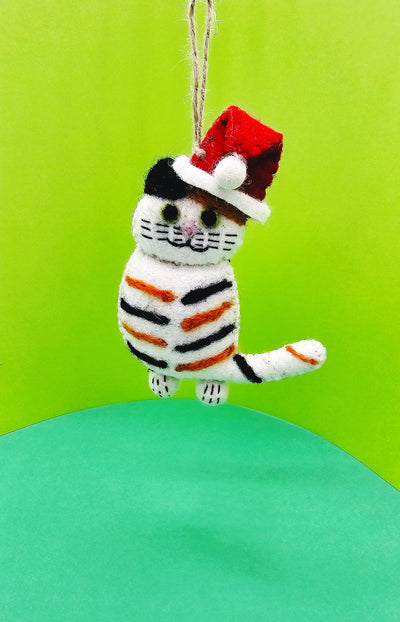 Calico Cat Santa Hat Ornament