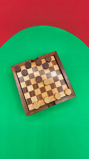 Hand-Carved Checkers and Tic Tac Toe Two Games in One Set