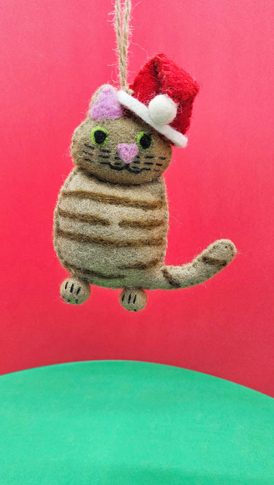 Ginger Tabby Cat Santa Hat Ornament