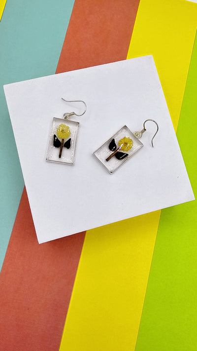 Yellow Pressed Flower Earrings